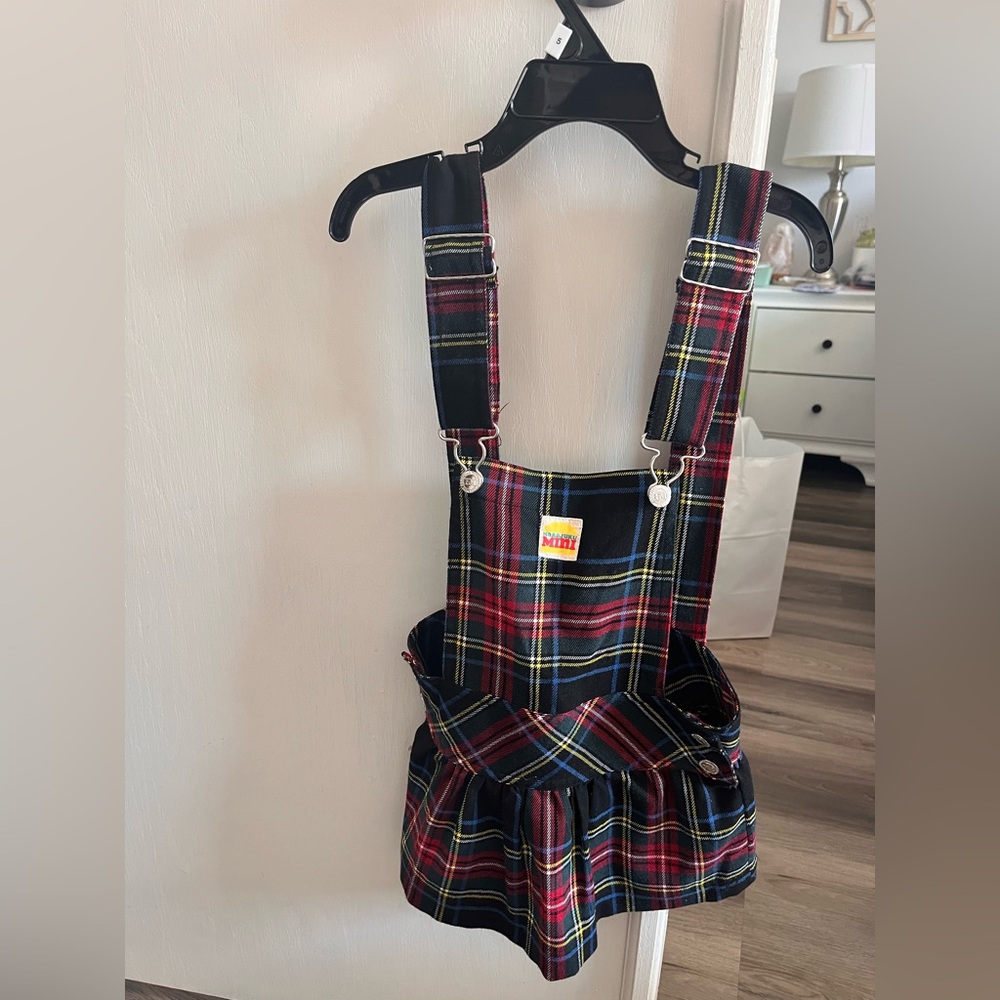 Harajuku Lovers Navy Red Plaid Pinafore Overalls